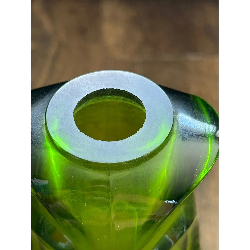 Vintage Viking Glass Green Owl Fairy Lamp MCM Avocado Glimmer Glass 2 Piece Set